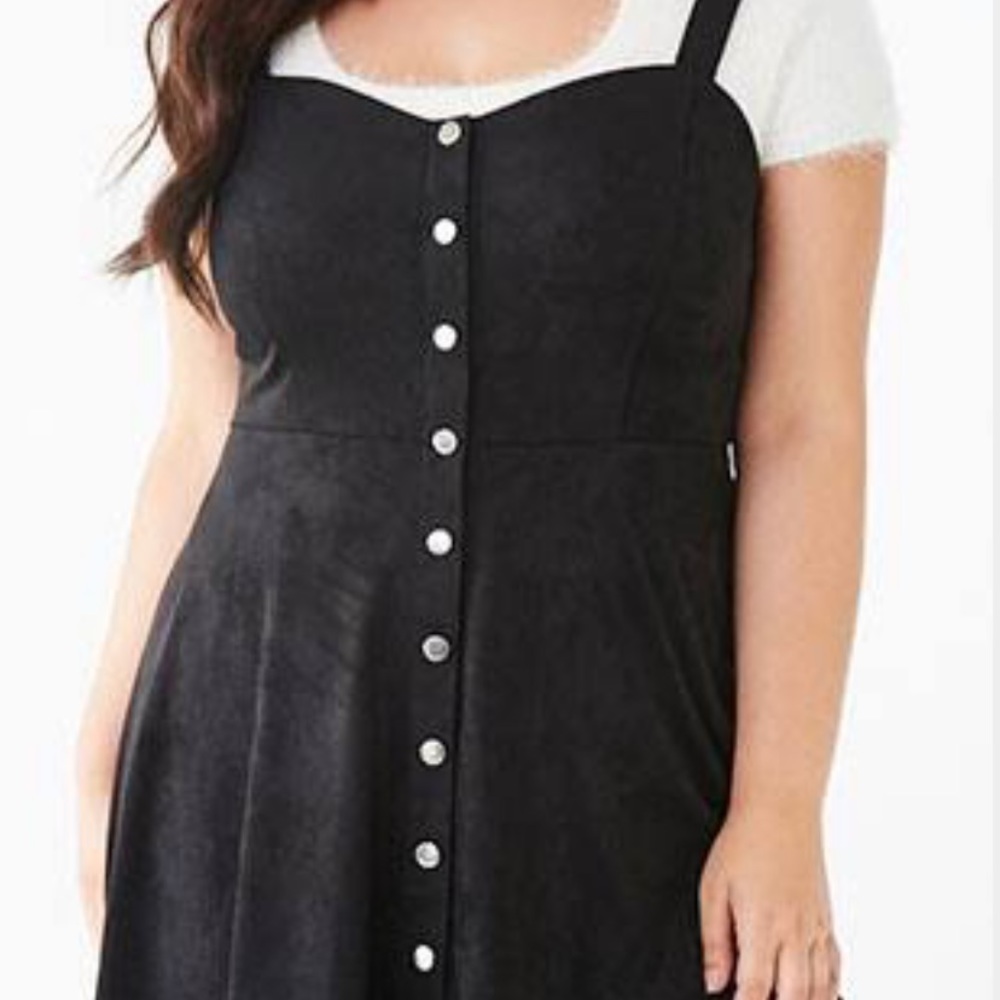 PS FAUX SUEDE BUTTON DRESS BLK